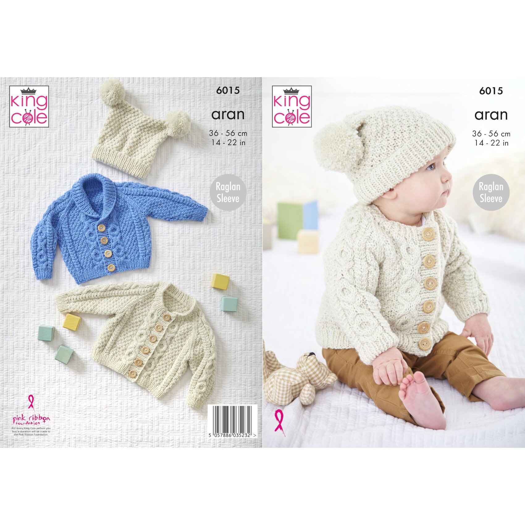 King Cole 6015 Aran Knitting Pattern Baby Cable Knit Cardigan & Hat